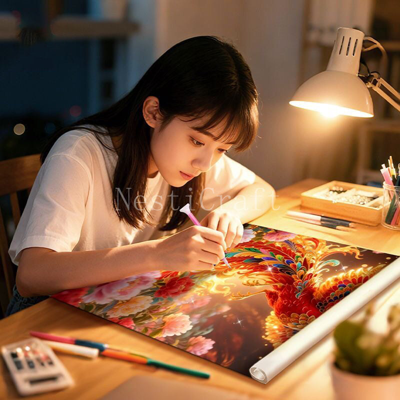 Phoenix Peony Design DIY Diamond Painting Kit by Nesti Craft