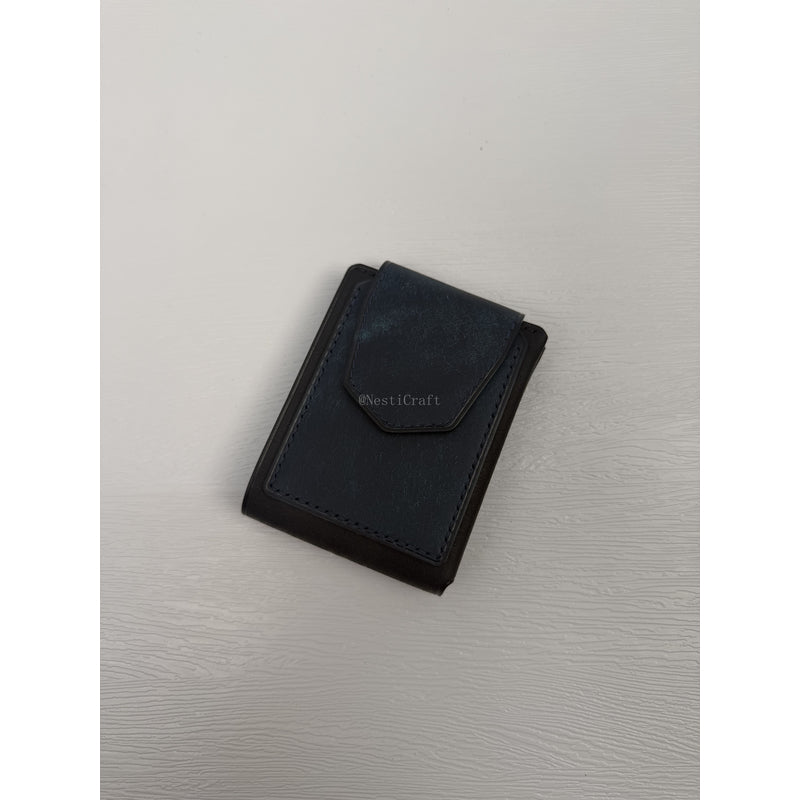 Handmade Black & Denim Blue Pueblo Leather Card Holder Wallet By Nesti Craft