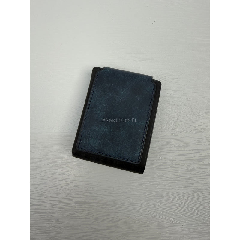 Handmade Black & Denim Blue Pueblo Leather Card Holder Wallet By Nesti Craft