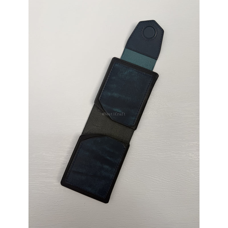 Handmade Black & Denim Blue Pueblo Leather Card Holder Wallet By Nesti Craft