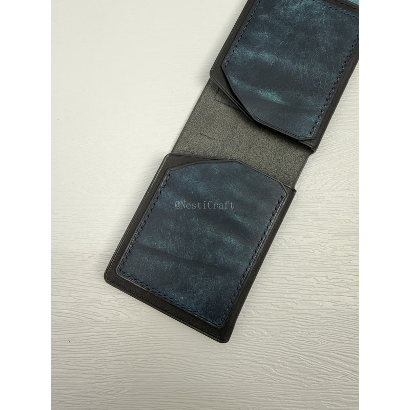 Handmade Black & Denim Blue Pueblo Leather Card Holder Wallet By Nesti Craft