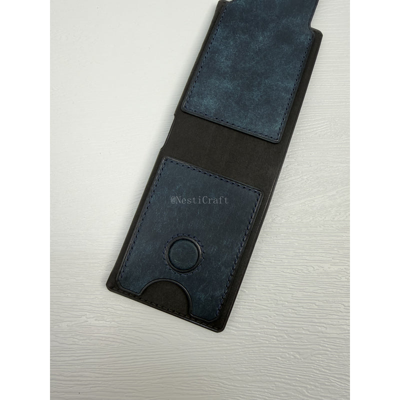 Handmade Black & Denim Blue Pueblo Leather Card Holder Wallet By Nesti Craft