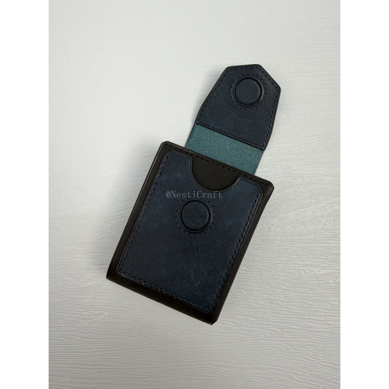 Handmade Black & Denim Blue Pueblo Leather Card Holder Wallet By Nesti Craft