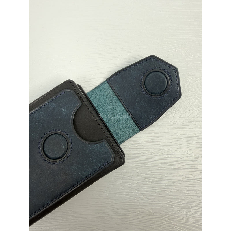 Handmade Black & Denim Blue Pueblo Leather Card Holder Wallet By Nesti Craft