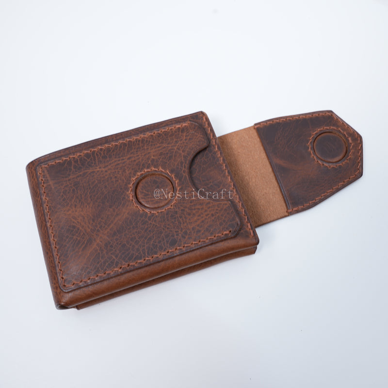 Handmade Brown Waxed Leather Wallet By Nesti Craft