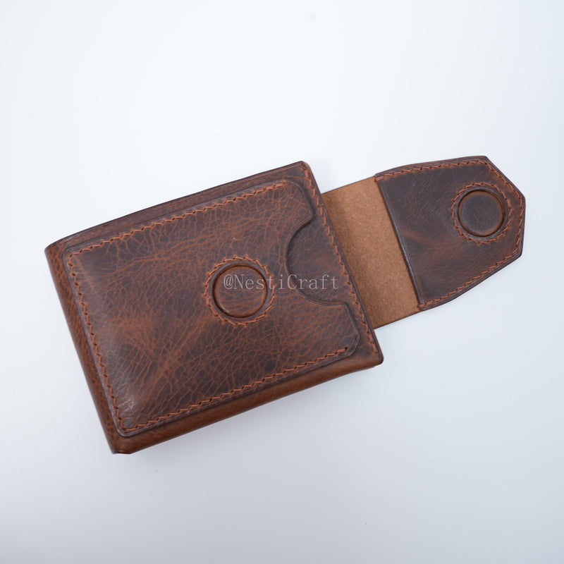 Handmade Brown Waxed Leather Wallet By Nesti Craft