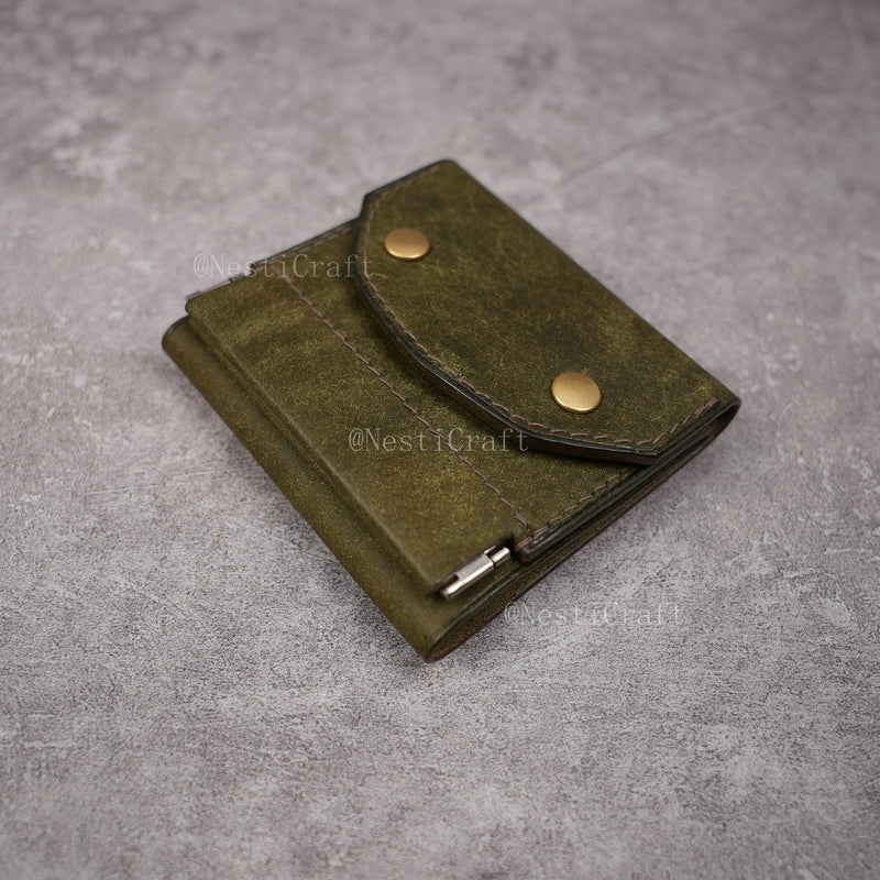 Handmade Leather Wallet with Kiss Lock Coin Pocket