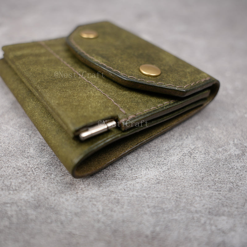 Handmade Leather Wallet with Kiss Lock Coin Pocket