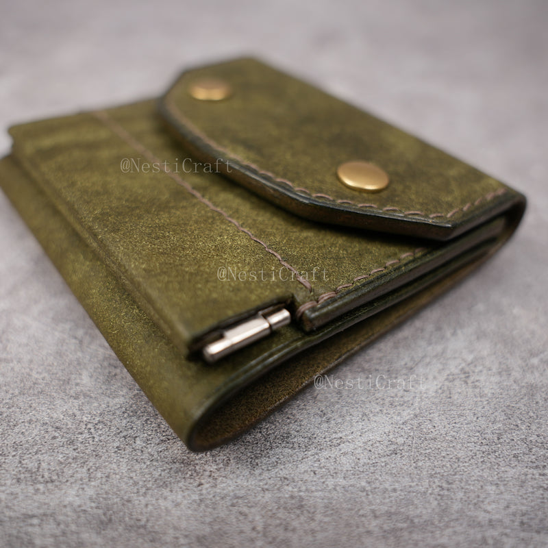 Handmade Leather Wallet with Kiss Lock Coin Pocket
