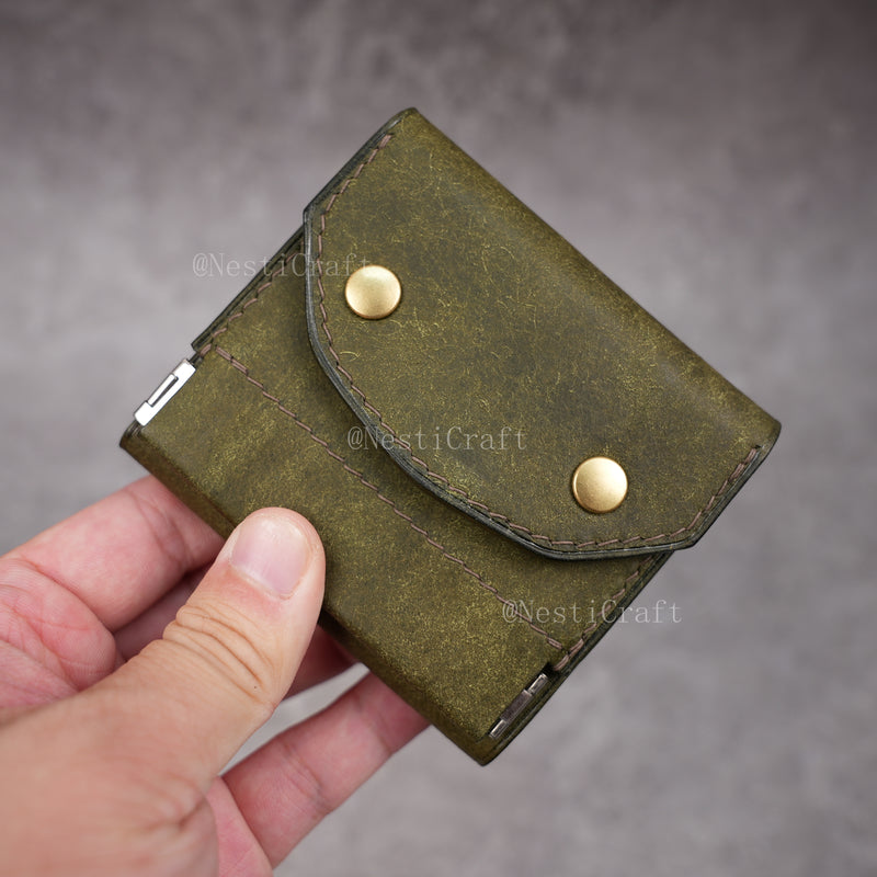 Handmade Leather Wallet with Kiss Lock Coin Pocket