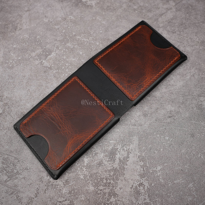 Handcrafted Leather Wallet & Card Case - Black Buttero & Brown Oil Wax