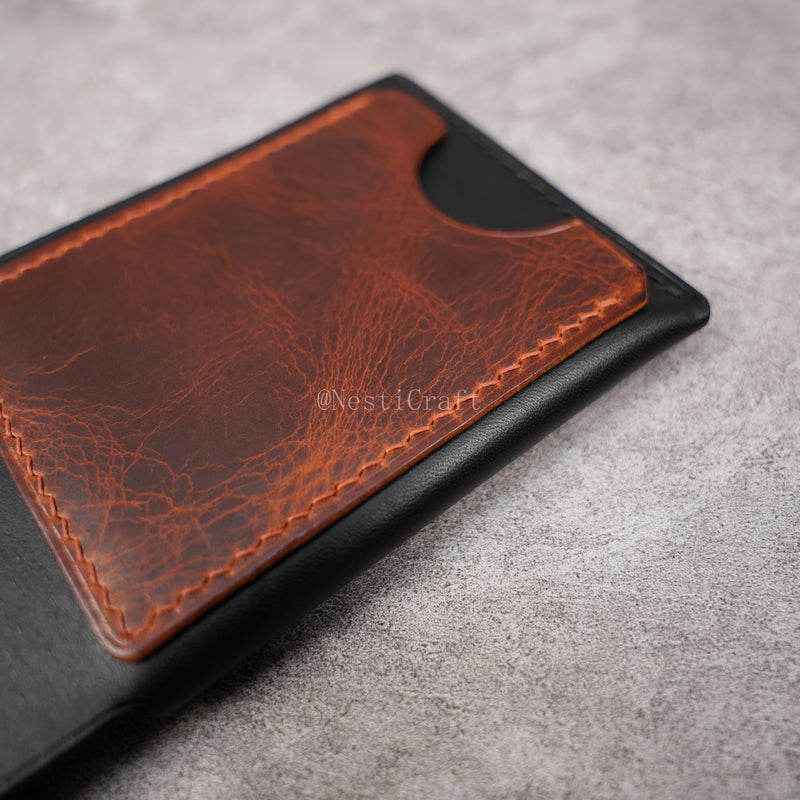 Handcrafted Leather Wallet & Card Case - Black Buttero & Brown Oil Wax
