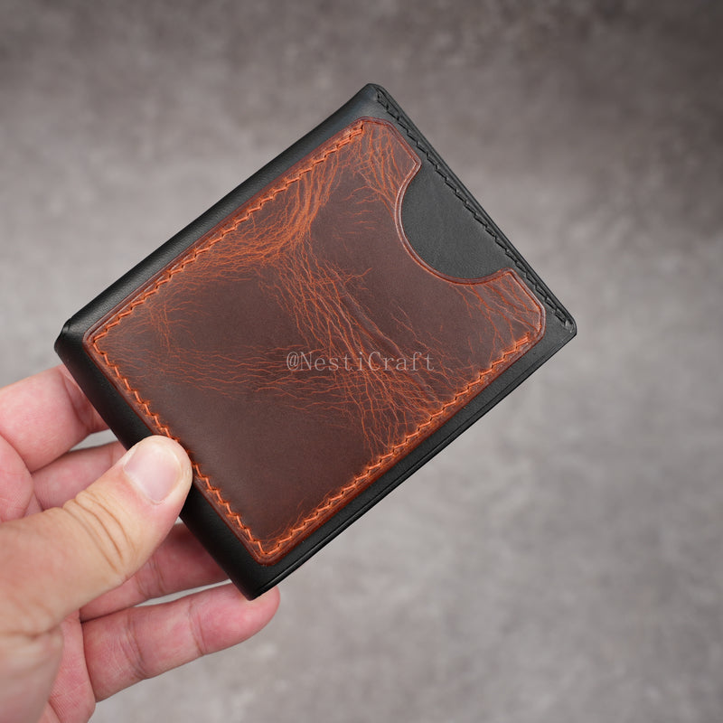 Handcrafted Leather Wallet & Card Case - Black Buttero & Brown Oil Wax