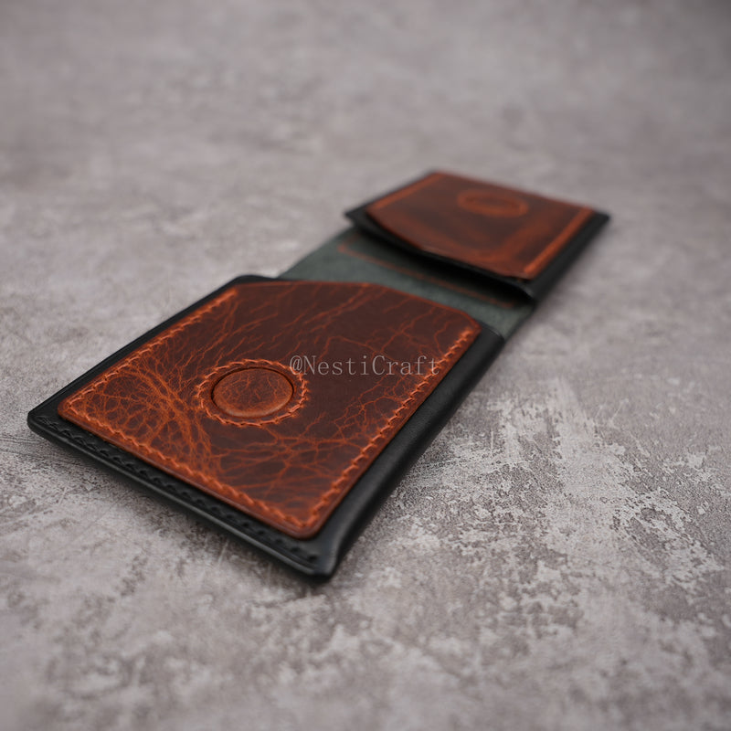 Handcrafted Leather Wallet & Card Case - Black Buttero & Brown Oil Wax