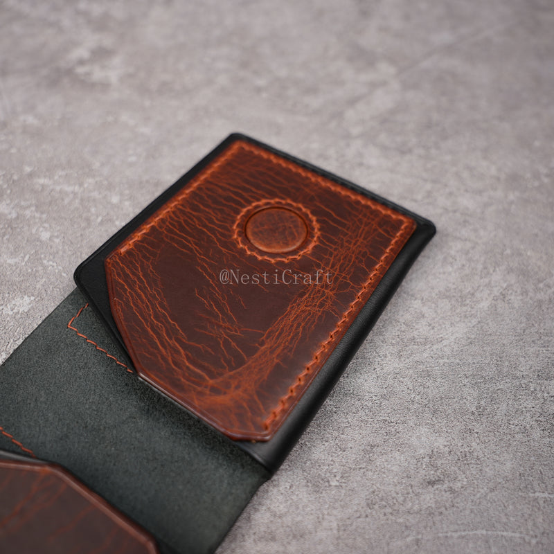 Handcrafted Leather Wallet & Card Case - Black Buttero & Brown Oil Wax