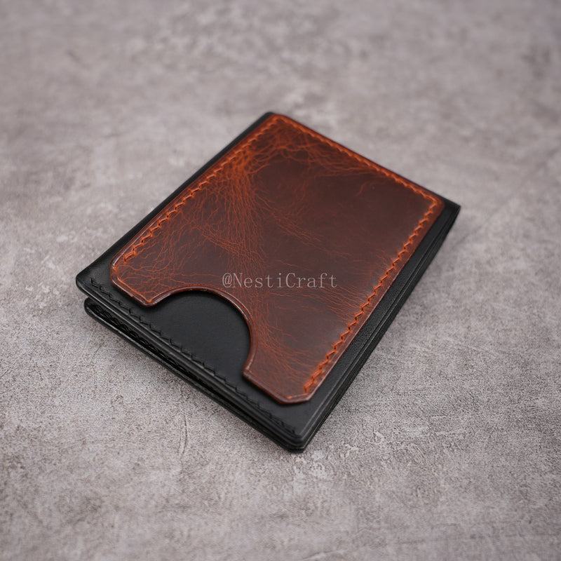 Handcrafted Leather Wallet & Card Case - Black Buttero & Brown Oil Wax