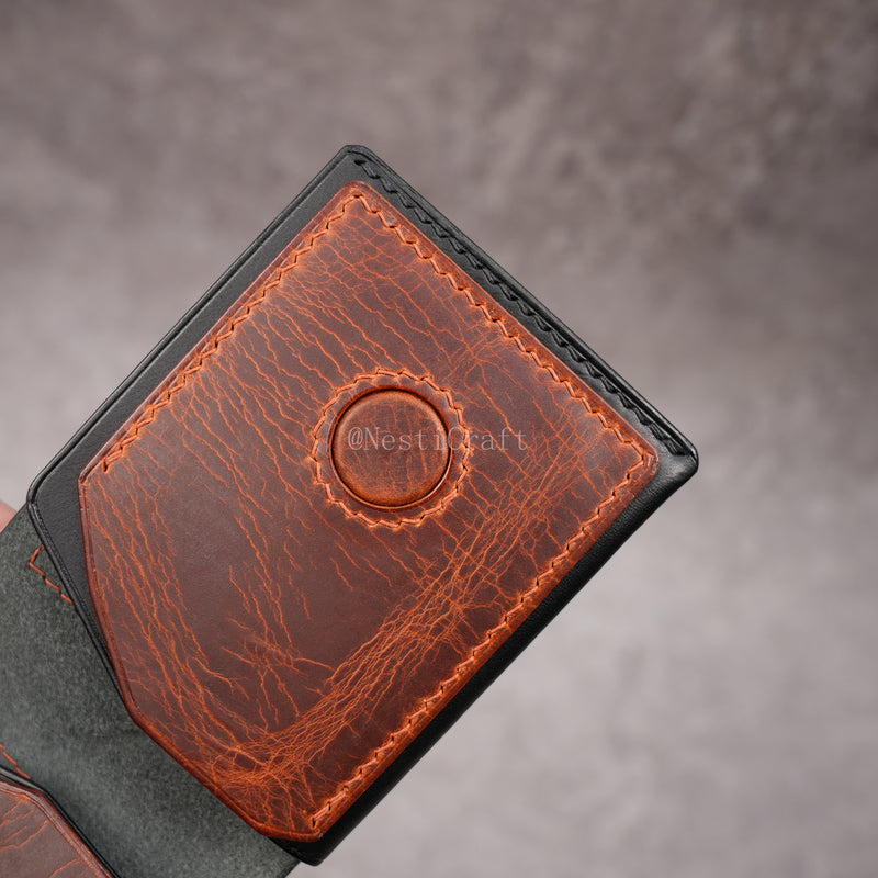 Handcrafted Leather Wallet & Card Case - Black Buttero & Brown Oil Wax