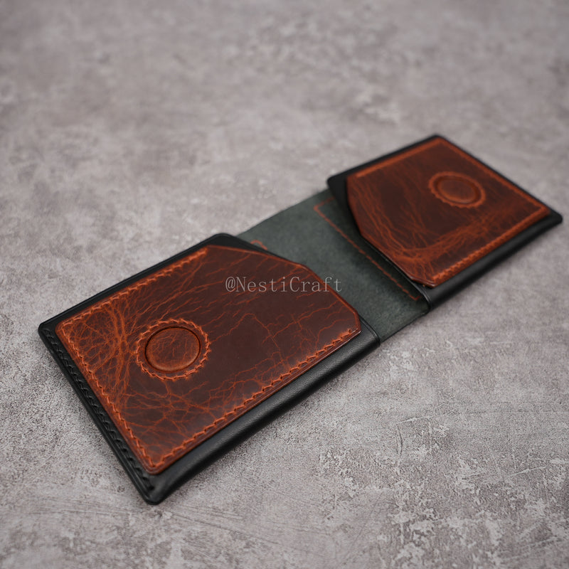 Handcrafted Leather Wallet & Card Case - Black Buttero & Brown Oil Wax