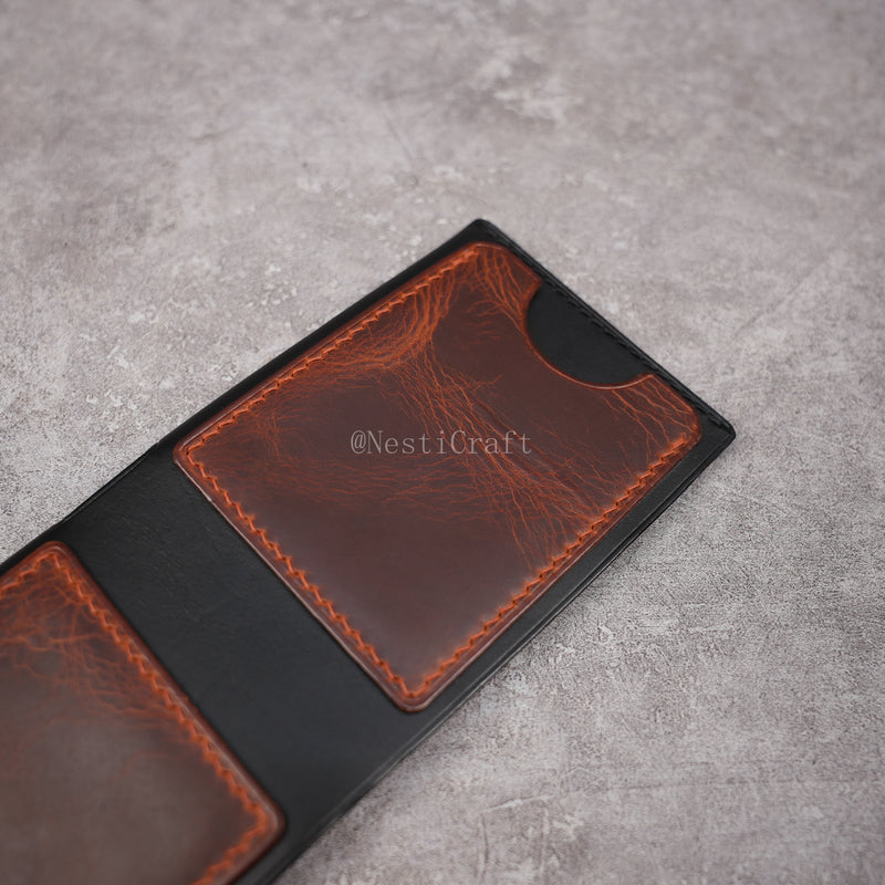 Handcrafted Leather Wallet & Card Case - Black Buttero & Brown Oil Wax