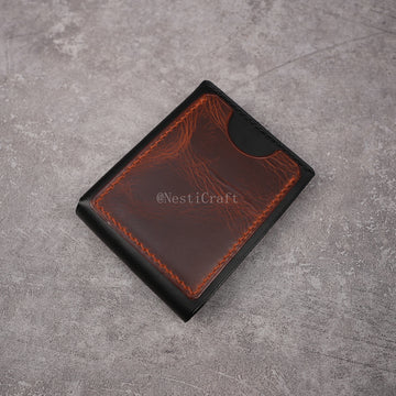 Handcrafted Leather Wallet & Card Case - Black Buttero & Brown Oil Wax