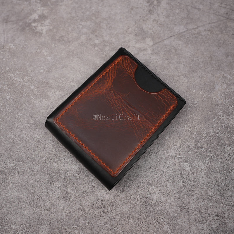 Handcrafted Leather Wallet & Card Case - Black Buttero & Brown Oil Wax