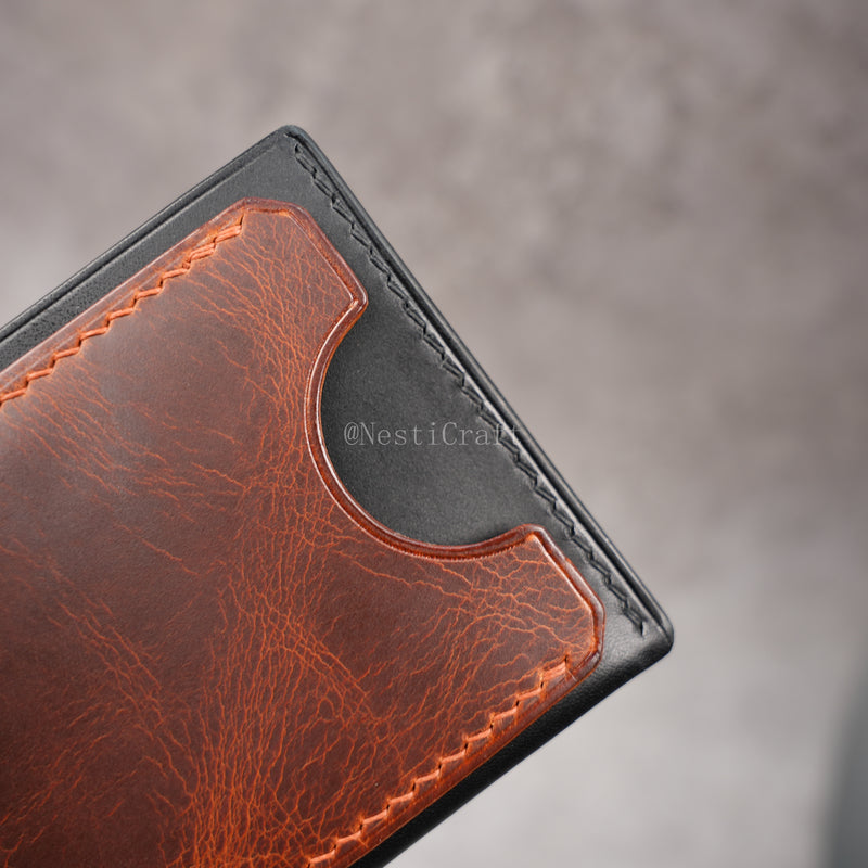 Handcrafted Leather Wallet & Card Case - Black Buttero & Brown Oil Wax