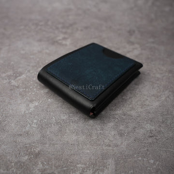 Handmade Black & Denim Blue Two-Tone Leather Wallet