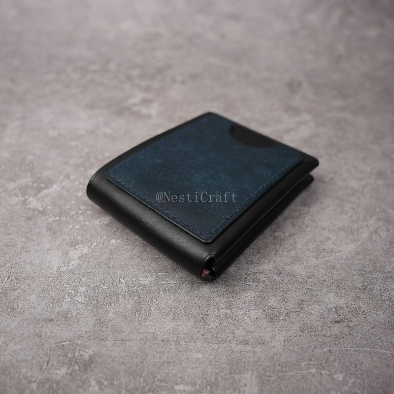 Handmade Black & Denim Blue Two-Tone Leather Wallet