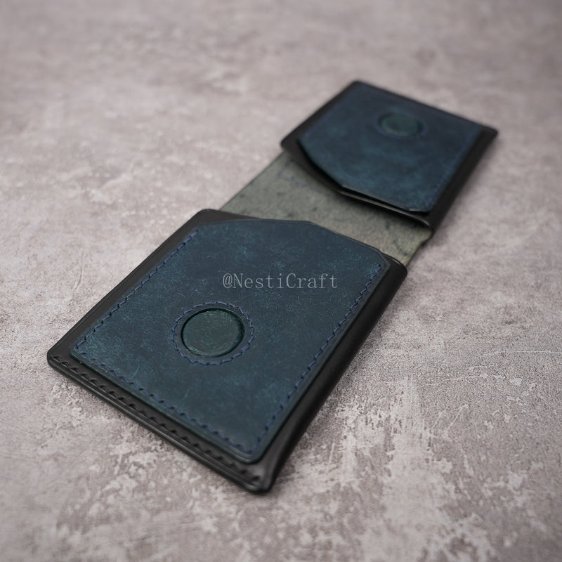 Handmade Black & Denim Blue Two-Tone Leather Wallet