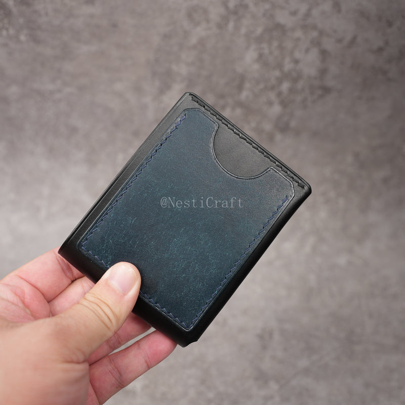 Handmade Black & Denim Blue Two-Tone Leather Wallet