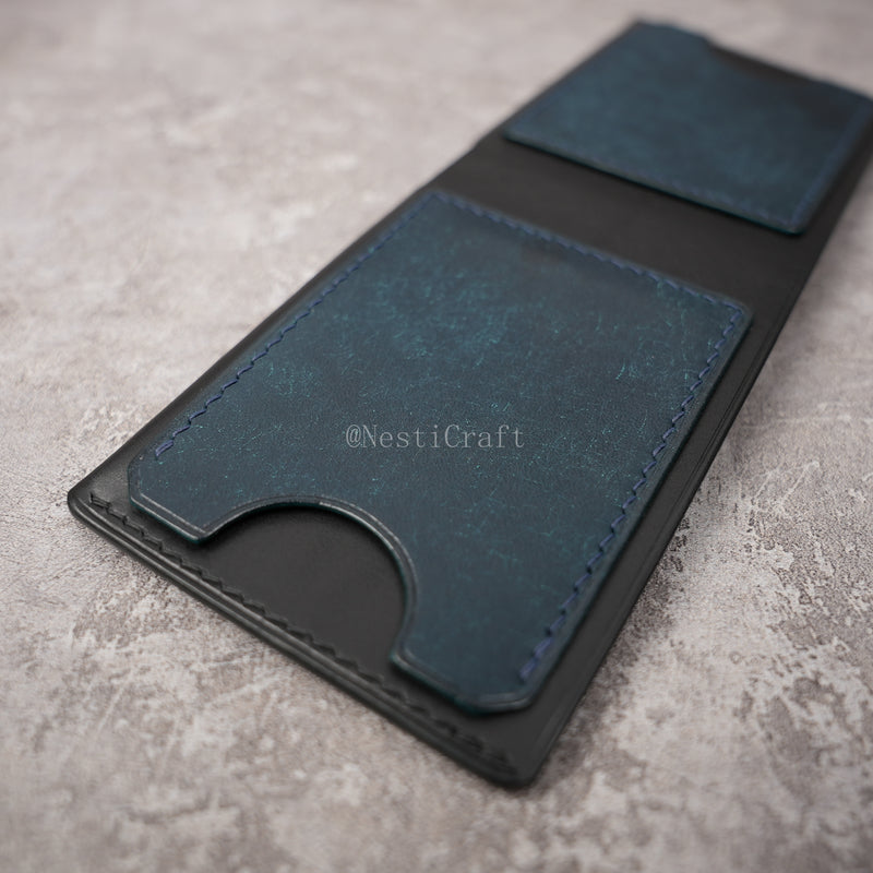 Handmade Black & Denim Blue Two-Tone Leather Wallet