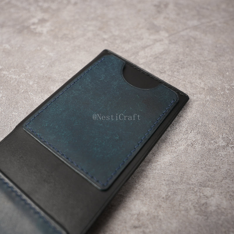 Handmade Black & Denim Blue Two-Tone Leather Wallet