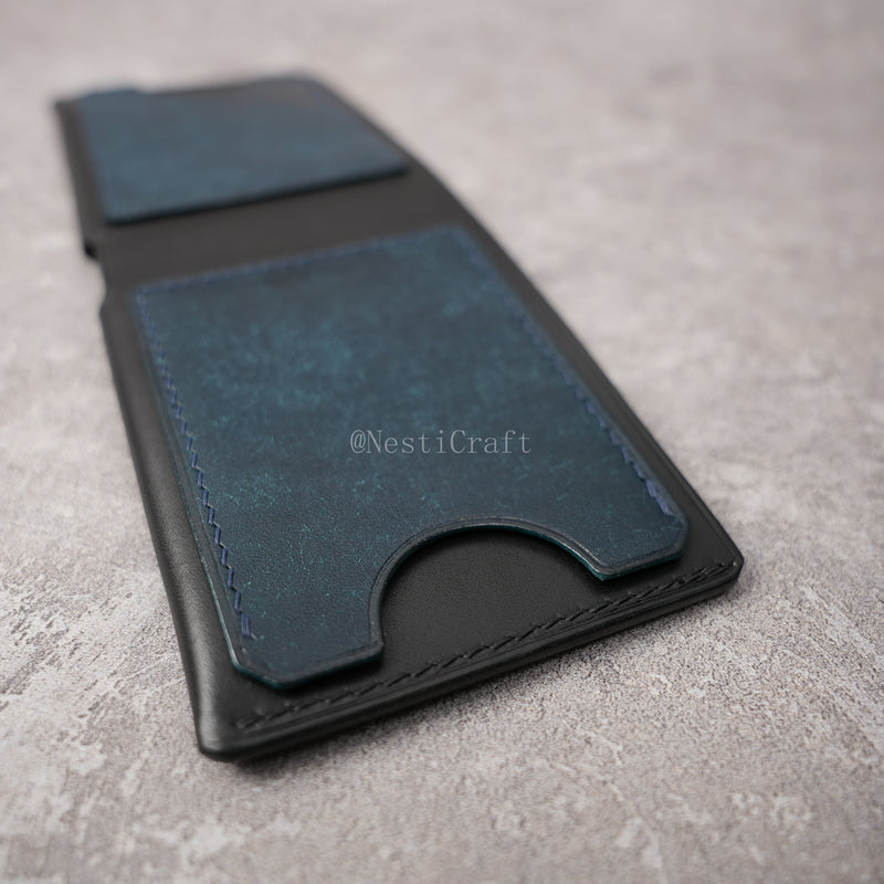 Handmade Black & Denim Blue Two-Tone Leather Wallet