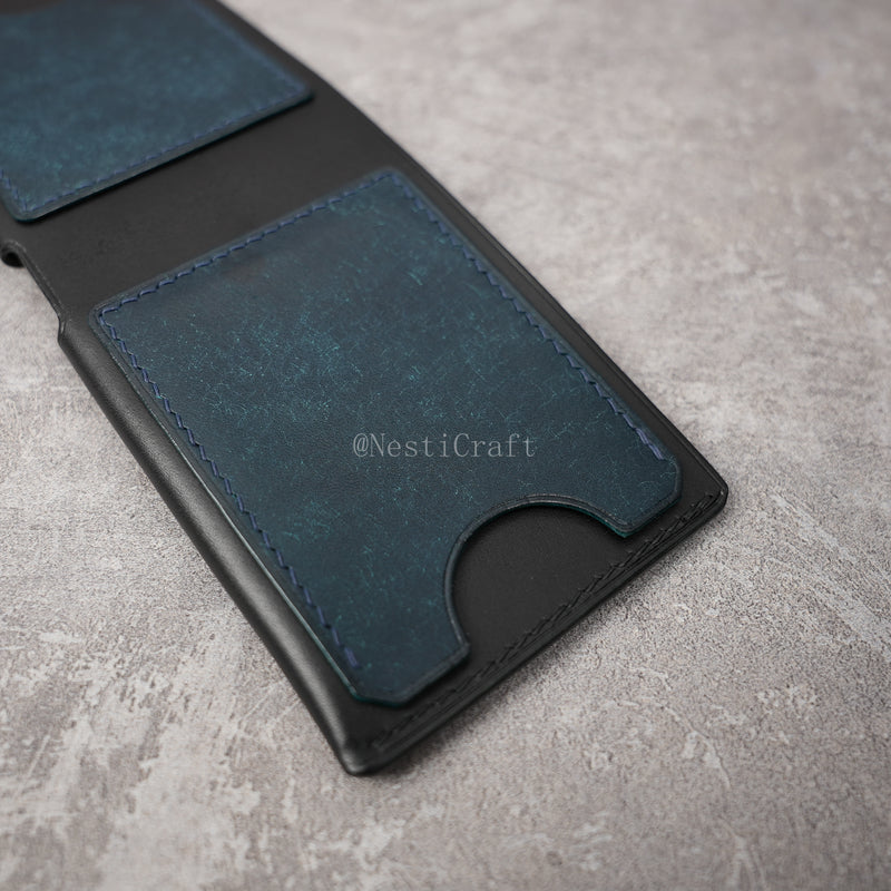 Handmade Black & Denim Blue Two-Tone Leather Wallet