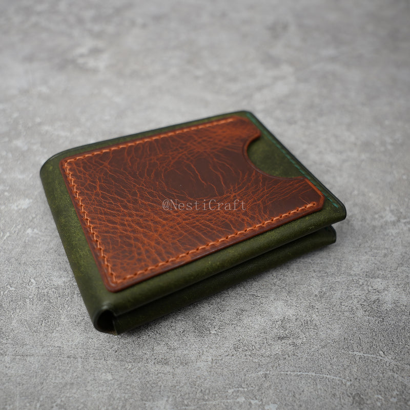 Handmade Two-Tone Olive Green Pueblo & Brown Waxed Leather Wallet