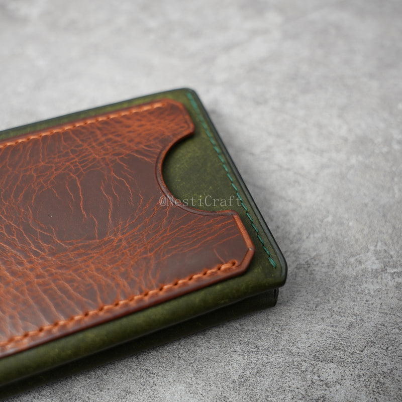 Handmade Two-Tone Olive Green Pueblo & Brown Waxed Leather Wallet