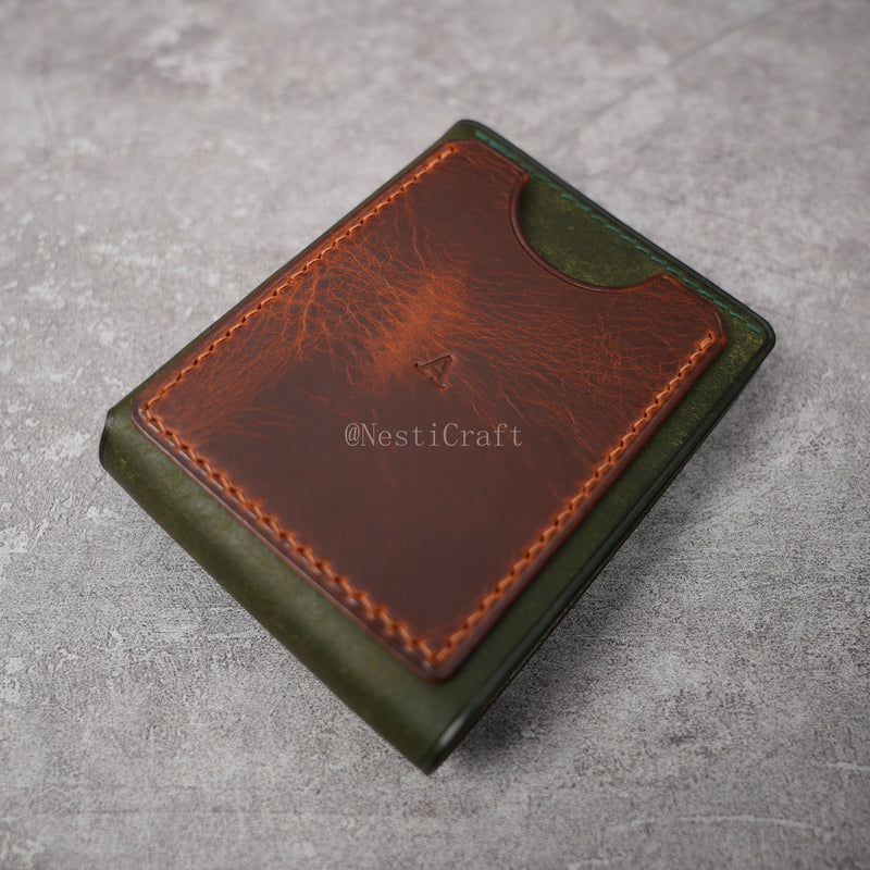 Handmade Two-Tone Olive Green Pueblo & Brown Waxed Leather Wallet