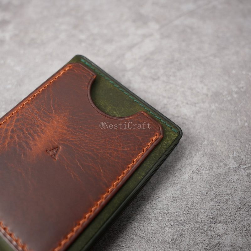 Handmade Two-Tone Olive Green Pueblo & Brown Waxed Leather Wallet