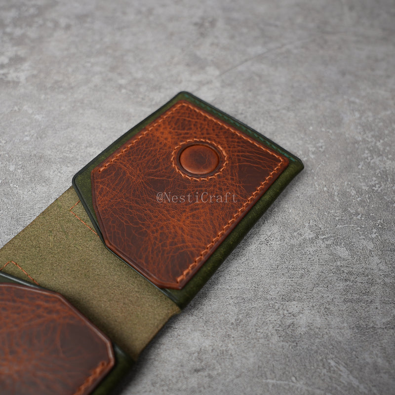 Handmade Two-Tone Olive Green Pueblo & Brown Waxed Leather Wallet