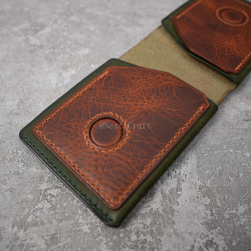 Handmade Two-Tone Olive Green Pueblo & Brown Waxed Leather Wallet