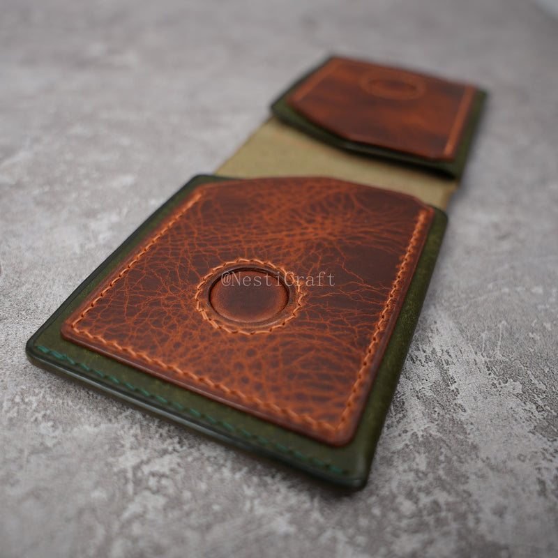 Handmade Two-Tone Olive Green Pueblo & Brown Waxed Leather Wallet