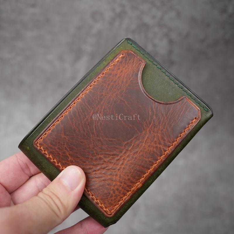 Handmade Two-Tone Olive Green Pueblo & Brown Waxed Leather Wallet