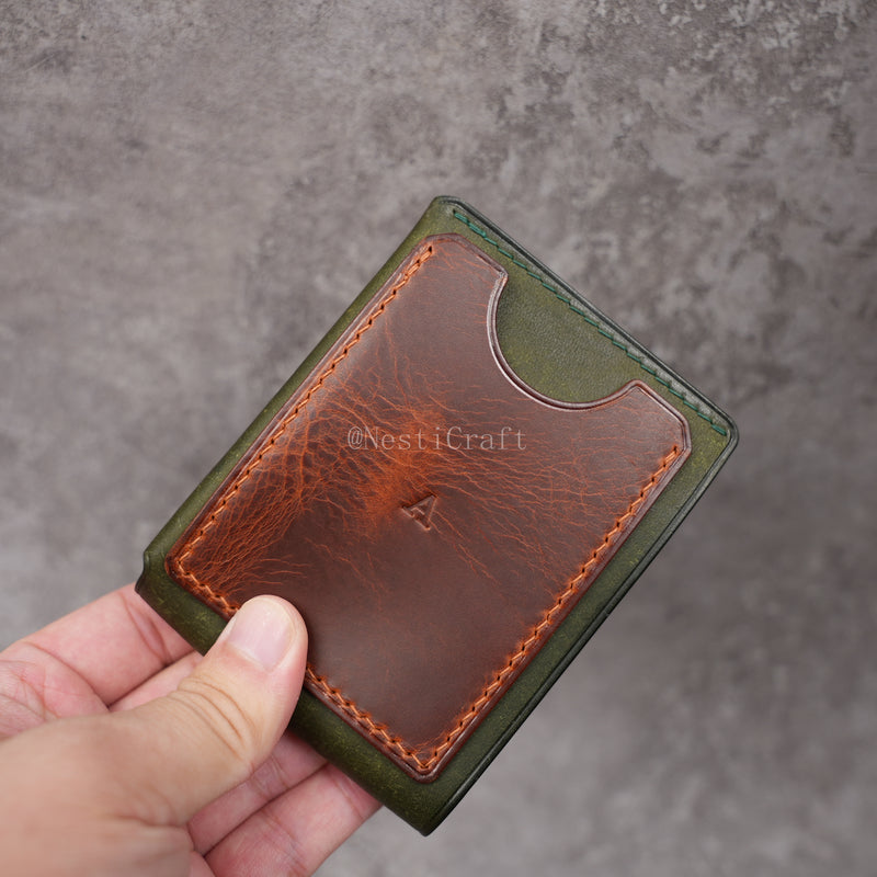 Handmade Two-Tone Olive Green Pueblo & Brown Waxed Leather Wallet