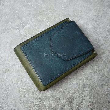 Handmade Two-Tone Olive Green & Denim Blue Pueblo Leather Wallet