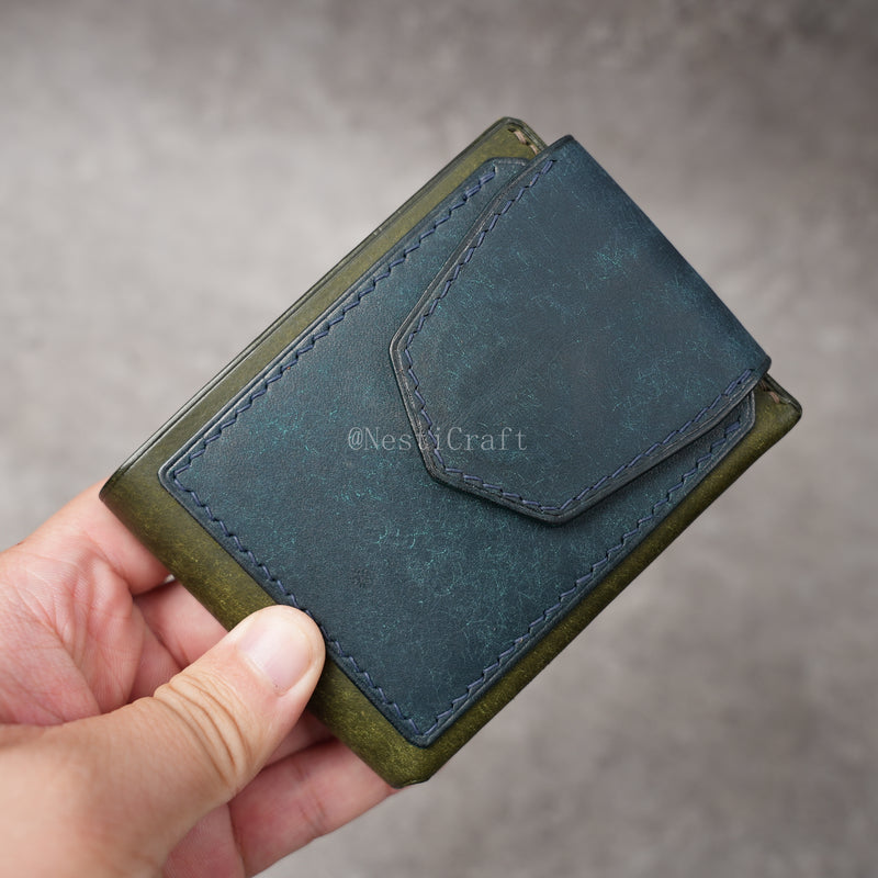 Handmade Two-Tone Olive Green & Denim Blue Pueblo Leather Wallet