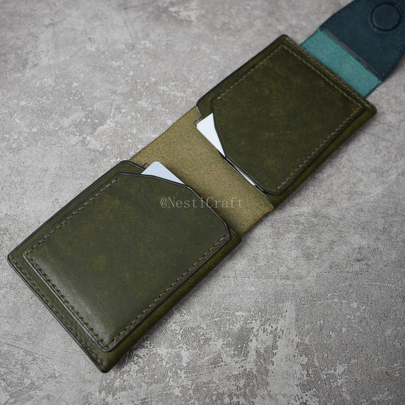 Handmade Two-Tone Olive Green & Denim Blue Pueblo Leather Wallet