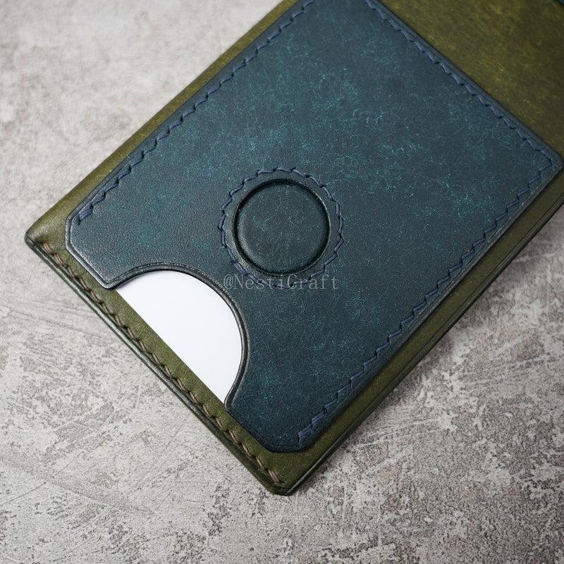 Handmade Two-Tone Olive Green & Denim Blue Pueblo Leather Wallet