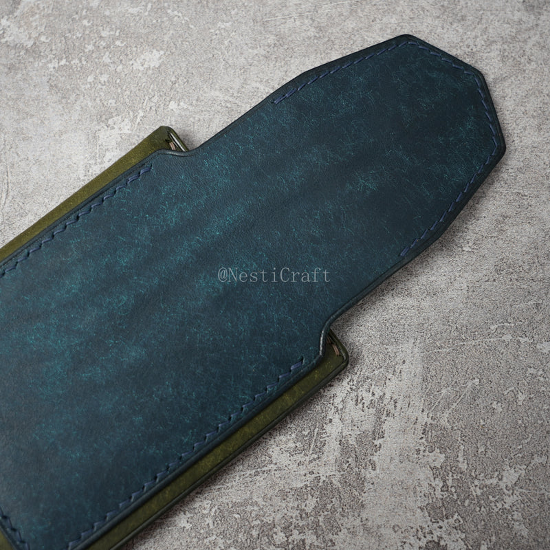 Handmade Two-Tone Olive Green & Denim Blue Pueblo Leather Wallet