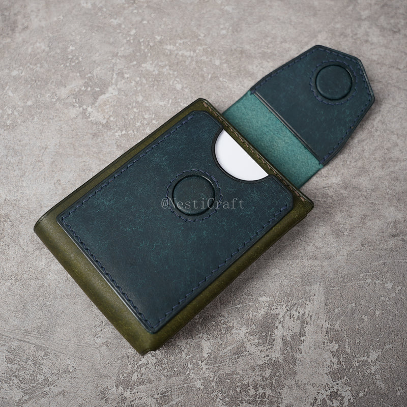 Handmade Two-Tone Olive Green & Denim Blue Pueblo Leather Wallet