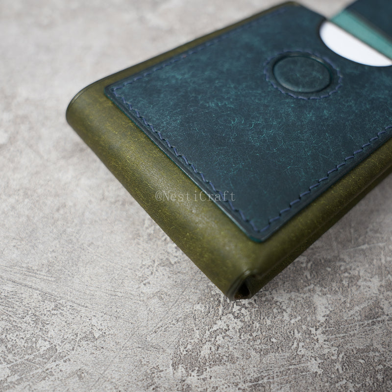 Handmade Two-Tone Olive Green & Denim Blue Pueblo Leather Wallet